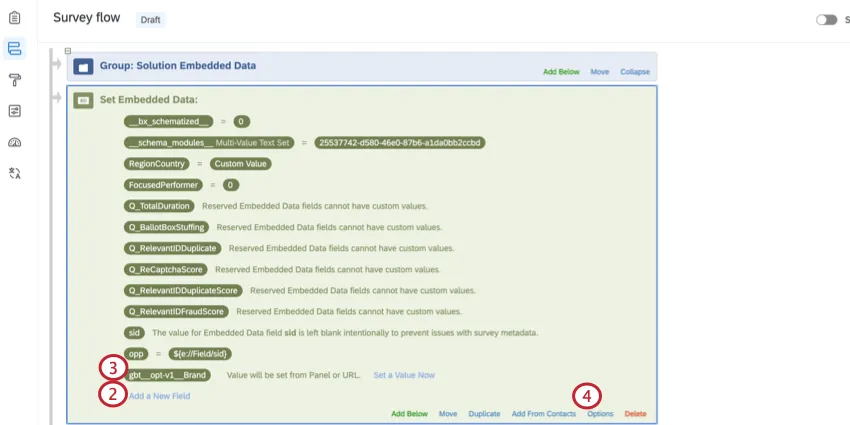 bloco Dados integrados com a opção de adicionar um novo campo