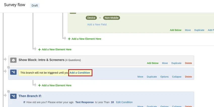 強調表示された条件追加ボタン