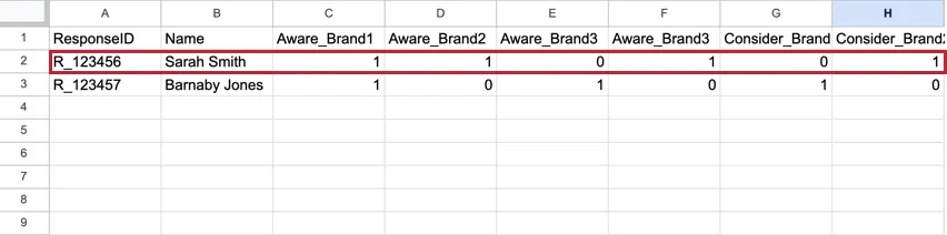 An example of a standard dataset, with one row for each respondent
