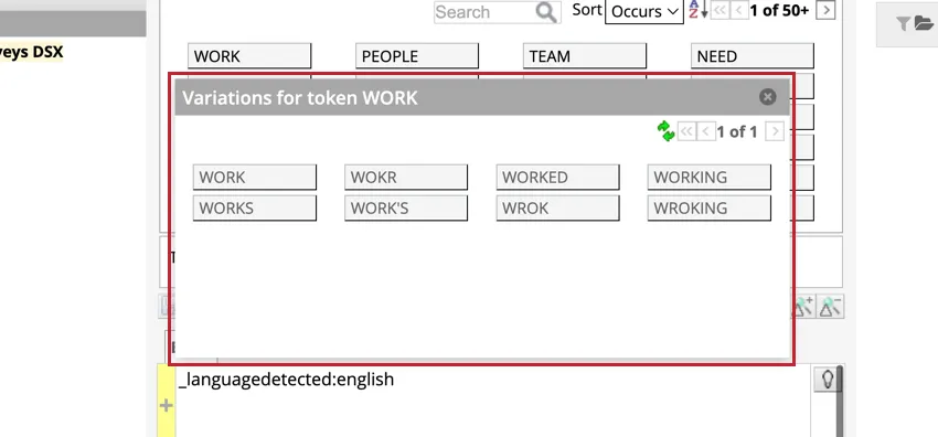 Shows the variations of key words menu