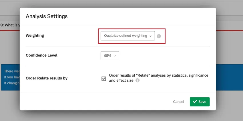 the weighting option in analysis settings