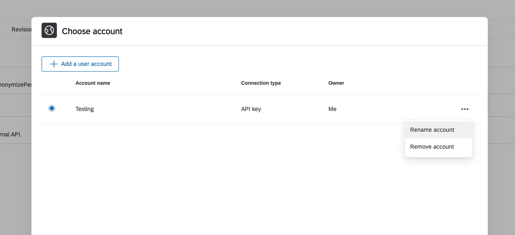 the rename and remove button next to an account