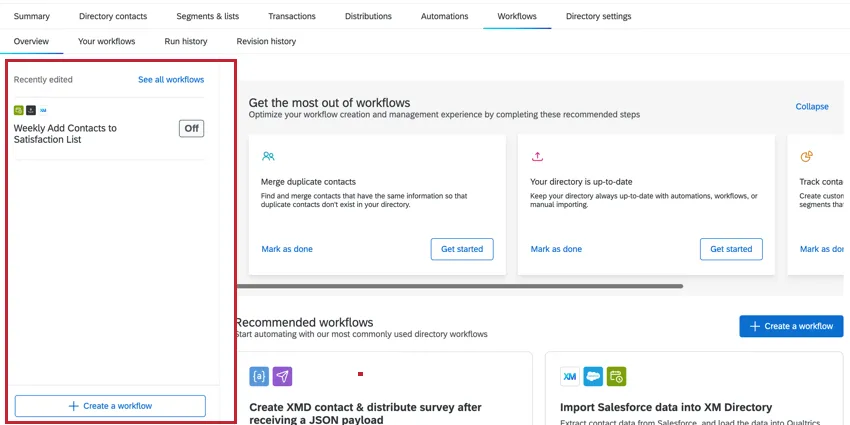 Workflows menu on the left