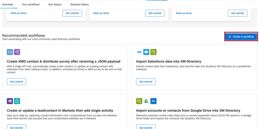 Create a workflow button highlighted