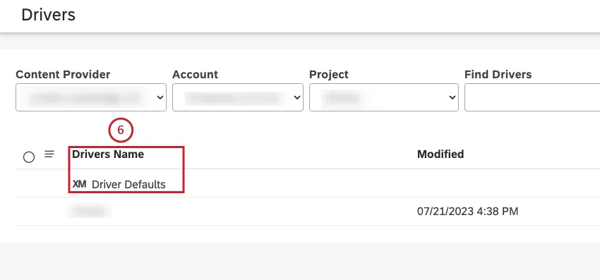 Locate XM Driver Defaults in the table on the Drivers page in the Drivers Name column