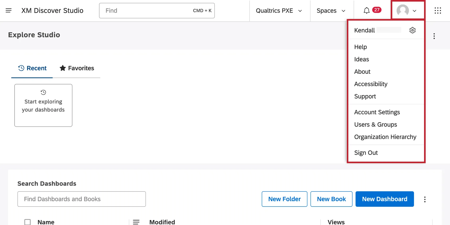 スタジオのアバターメニュー