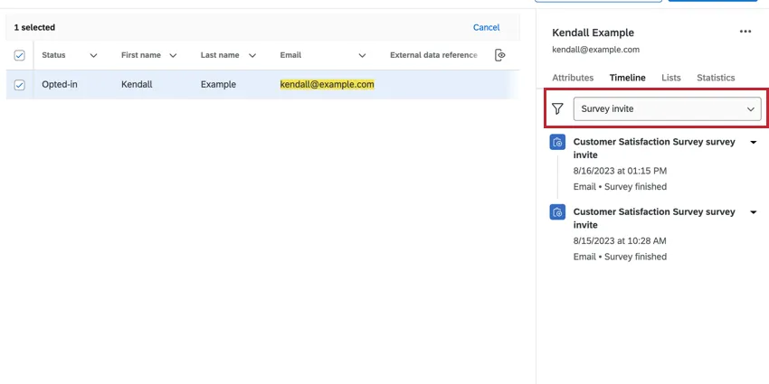 Filter for timeline view underneath the timeline tab
