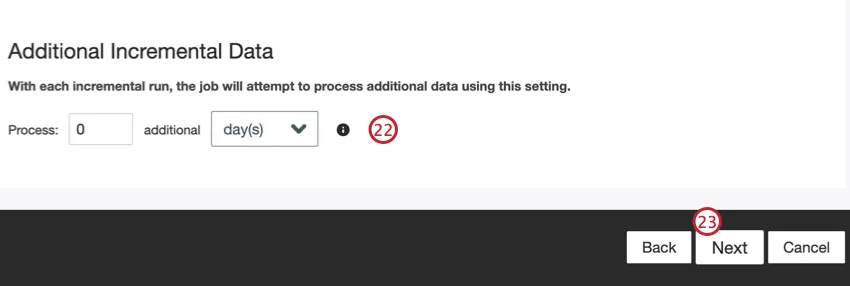 Configurações adicionais de dados incrementais