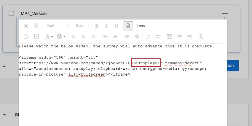 a query string?autoplay=1 na exibição HTML