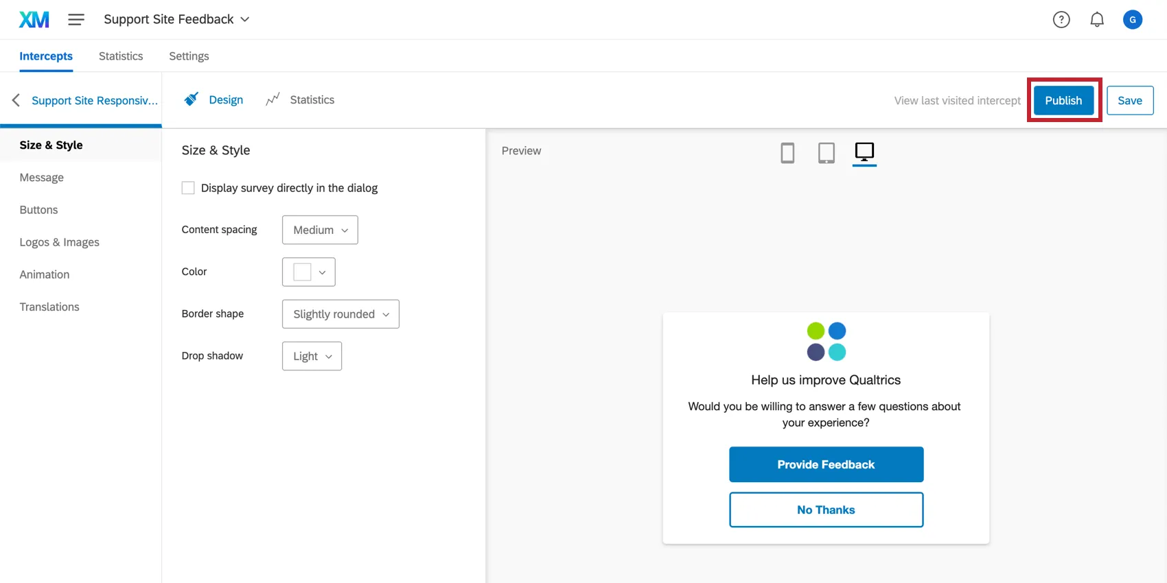 Publishing a creative to use in A/B testing