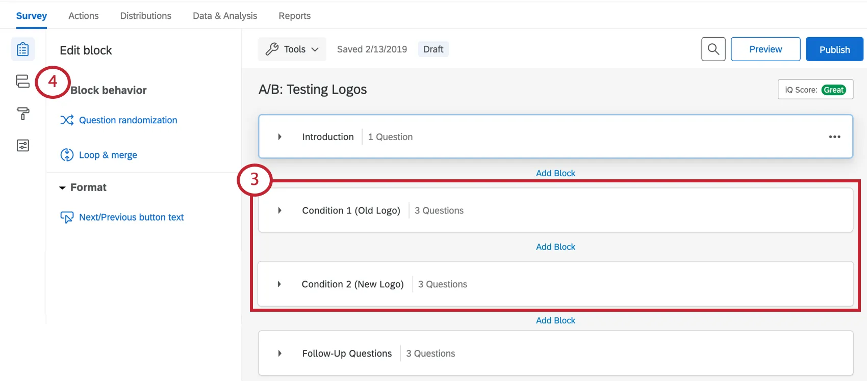 Blöcke Bedingung 1 und Bedingung 2