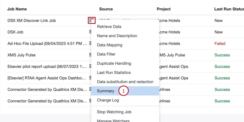 selecionando resumo no menu de opções de trabalho