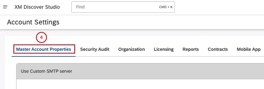 master account properties tab