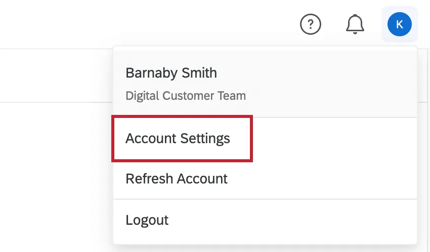 Opzione Impostazioni account nel menu