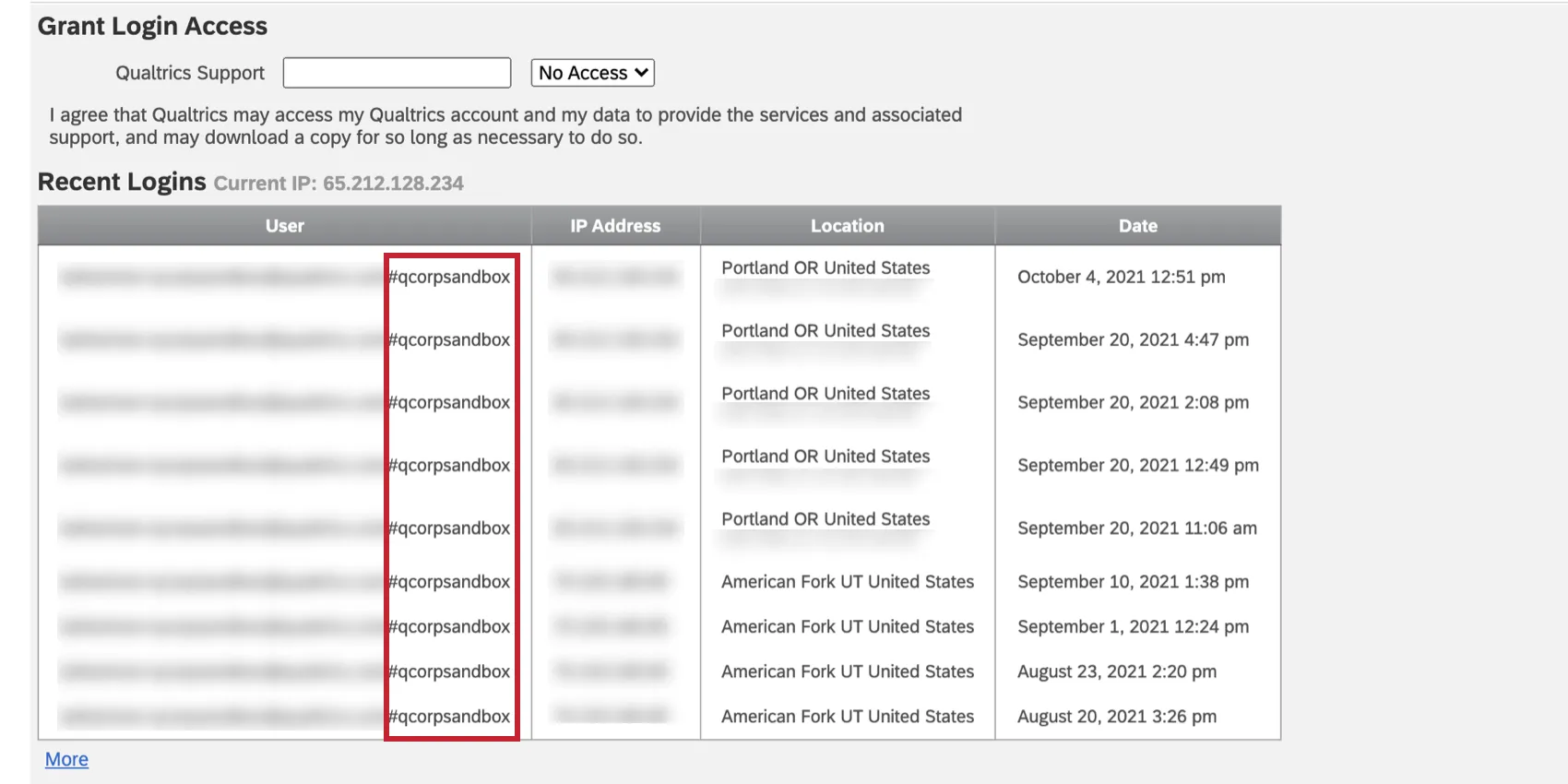Image of recent logins with hashtag that indicates an SSO username highlighted
