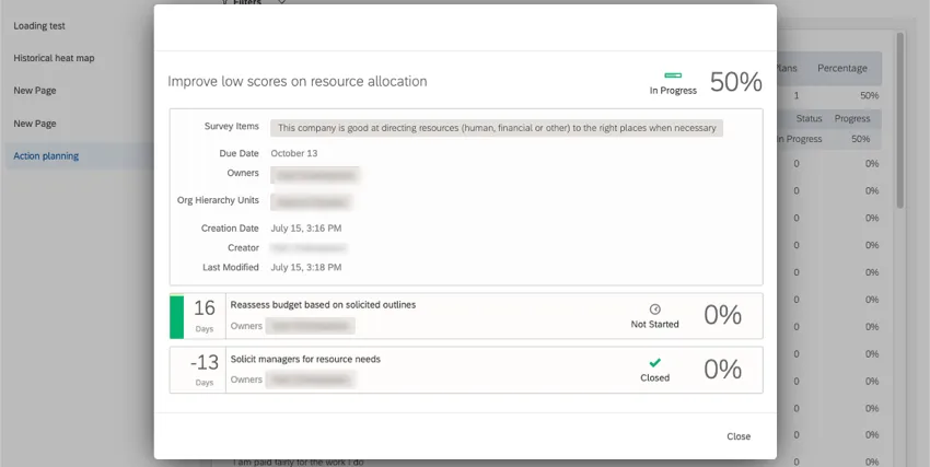 summary opens and shows the one action plan has 2 sub-tasks beneath it