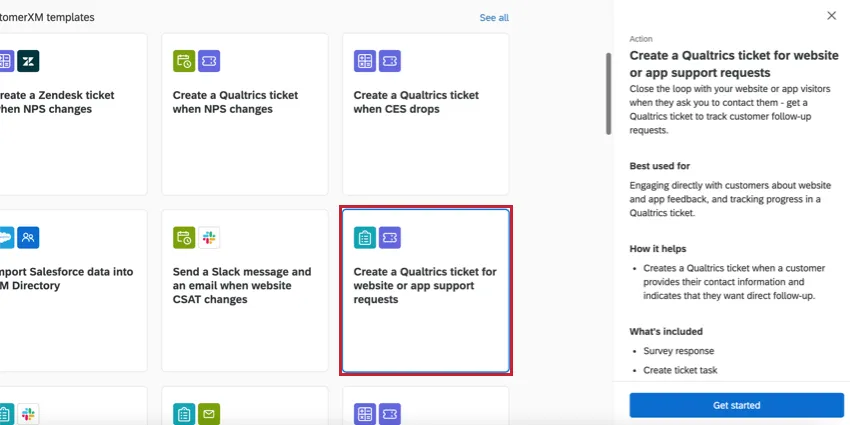 the create a Qualtrics ticket for website or app support requests template