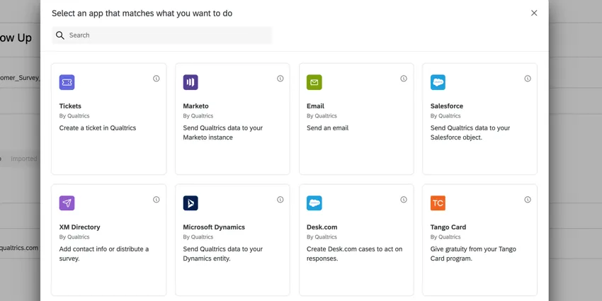 la fenêtre de sélection des évènements