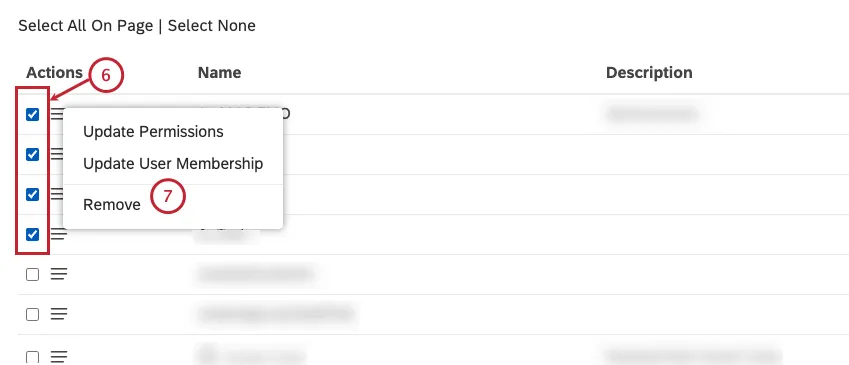 Alternativamente, si necesita eliminar varios grupos, seleccione cada una de las casillas de verificación de la izquierda.