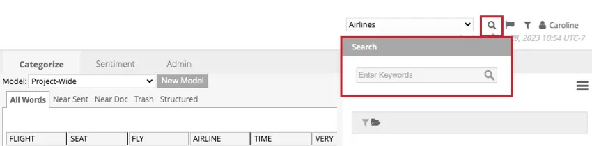 search bar in the top right of the page