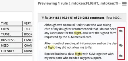 Iconos de mensajes siguiente a las oraciones