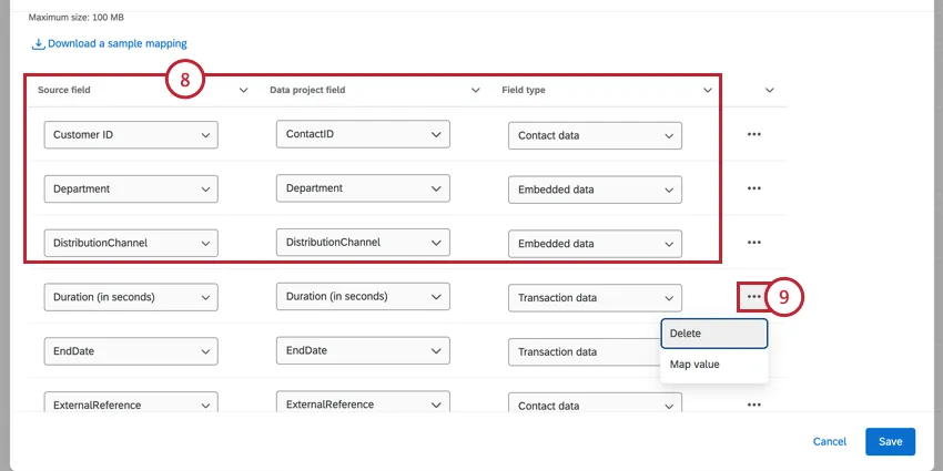 campos de mapeamento na tarefa