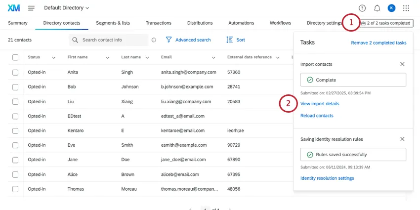 haciendo clic en la caja de herramientas y luego ver el estado de la importación