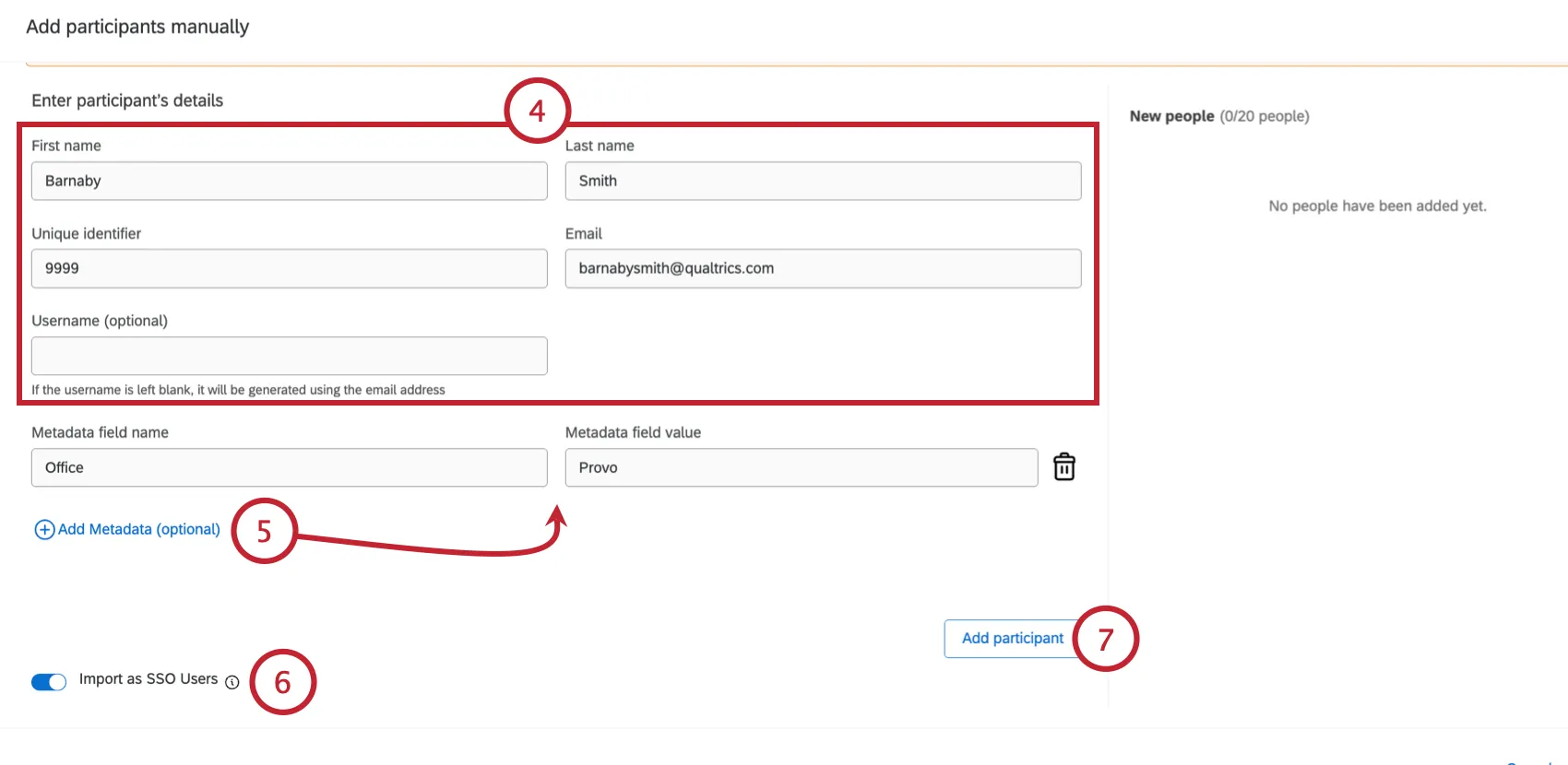 ingresar manualmente los datos del participante