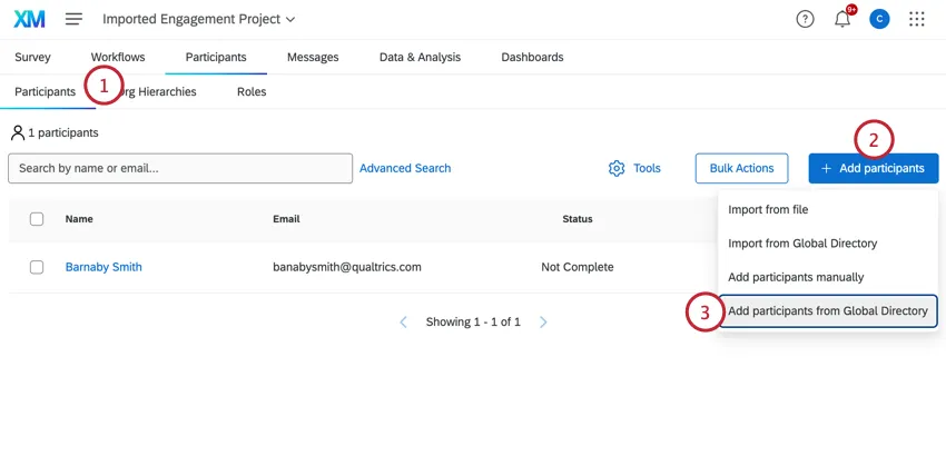 choosing to add participants from global directory