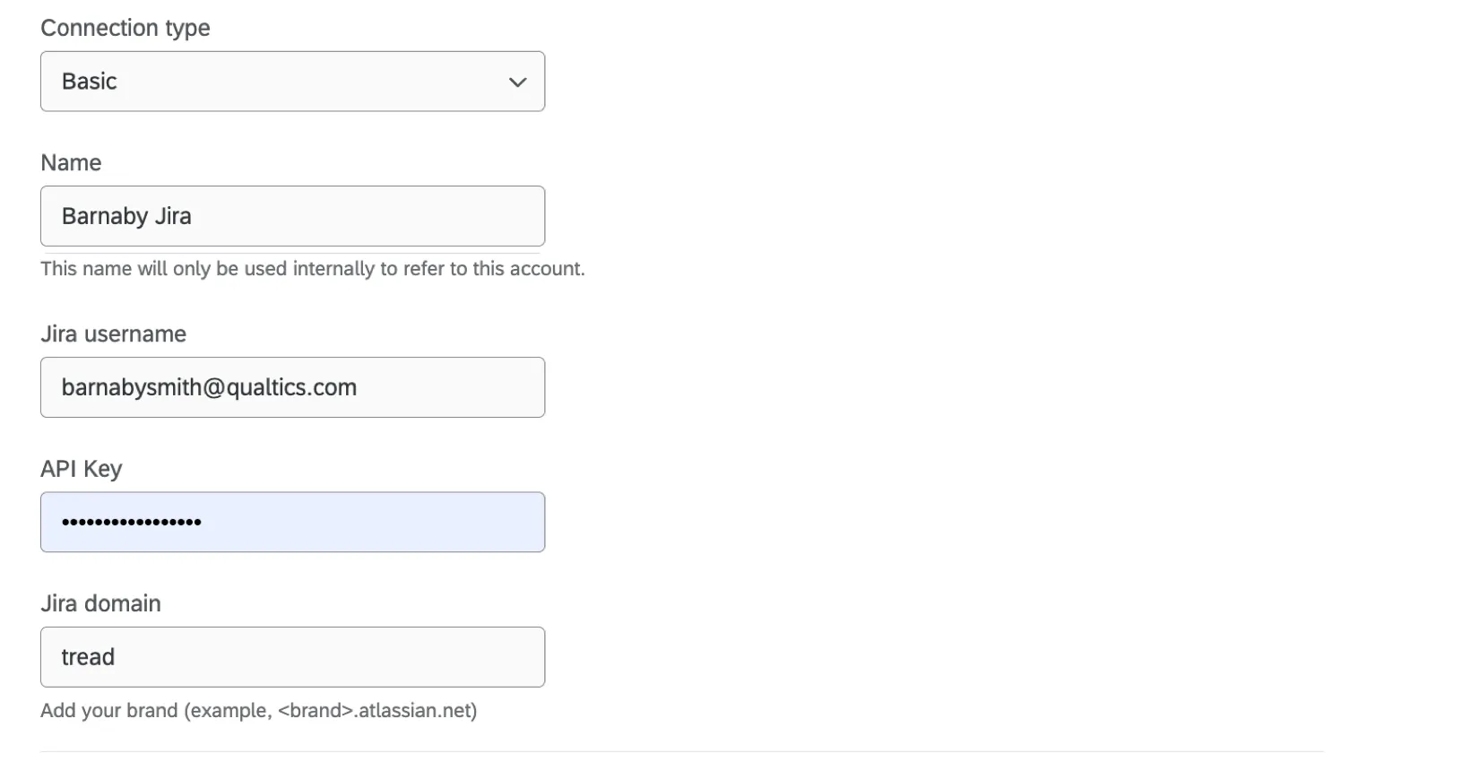 基本認証を使用した jira アカウントの追加