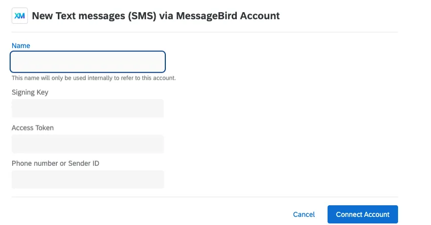 paramètres du compte messagebird
