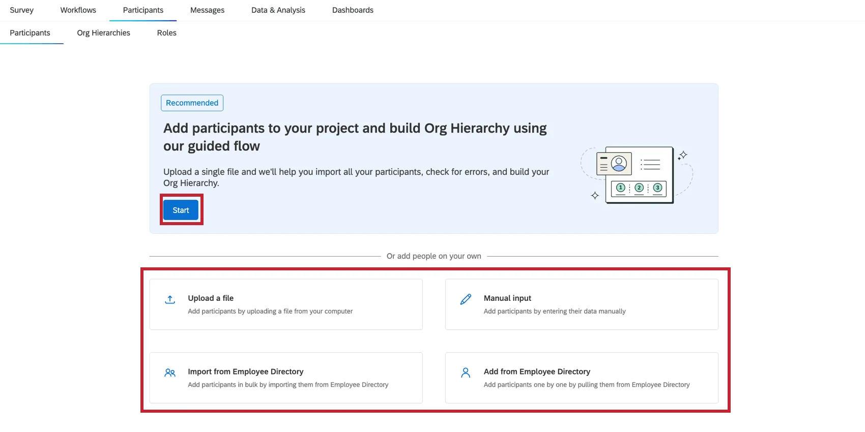 accesso a tutti i metodi di importazione in un nuovo progetto Engage