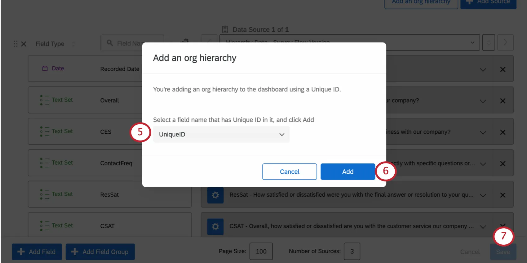 Il popup ora mostra che il campo ID univoco è stato selezionato