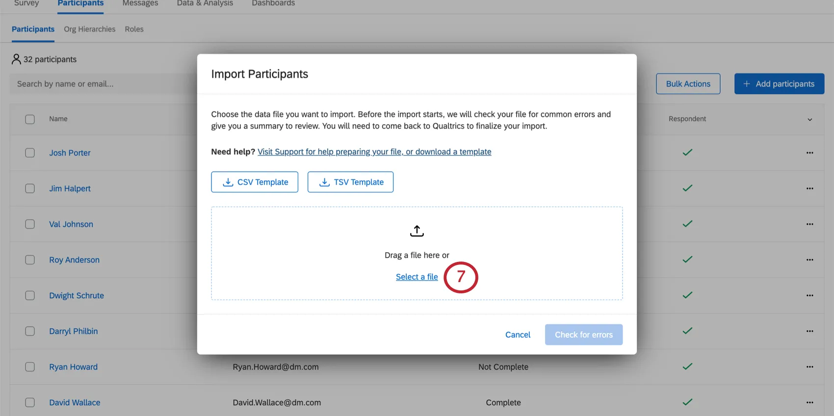 Blue select a file text center of screen beneath an upload symbol of an upward arrow