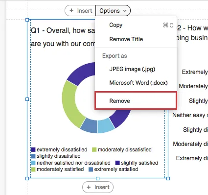 Options menu expanded on a visualization