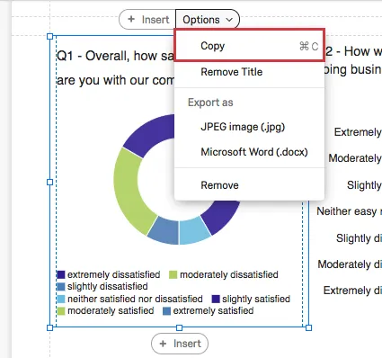 Options menu expanded with copy highlighted