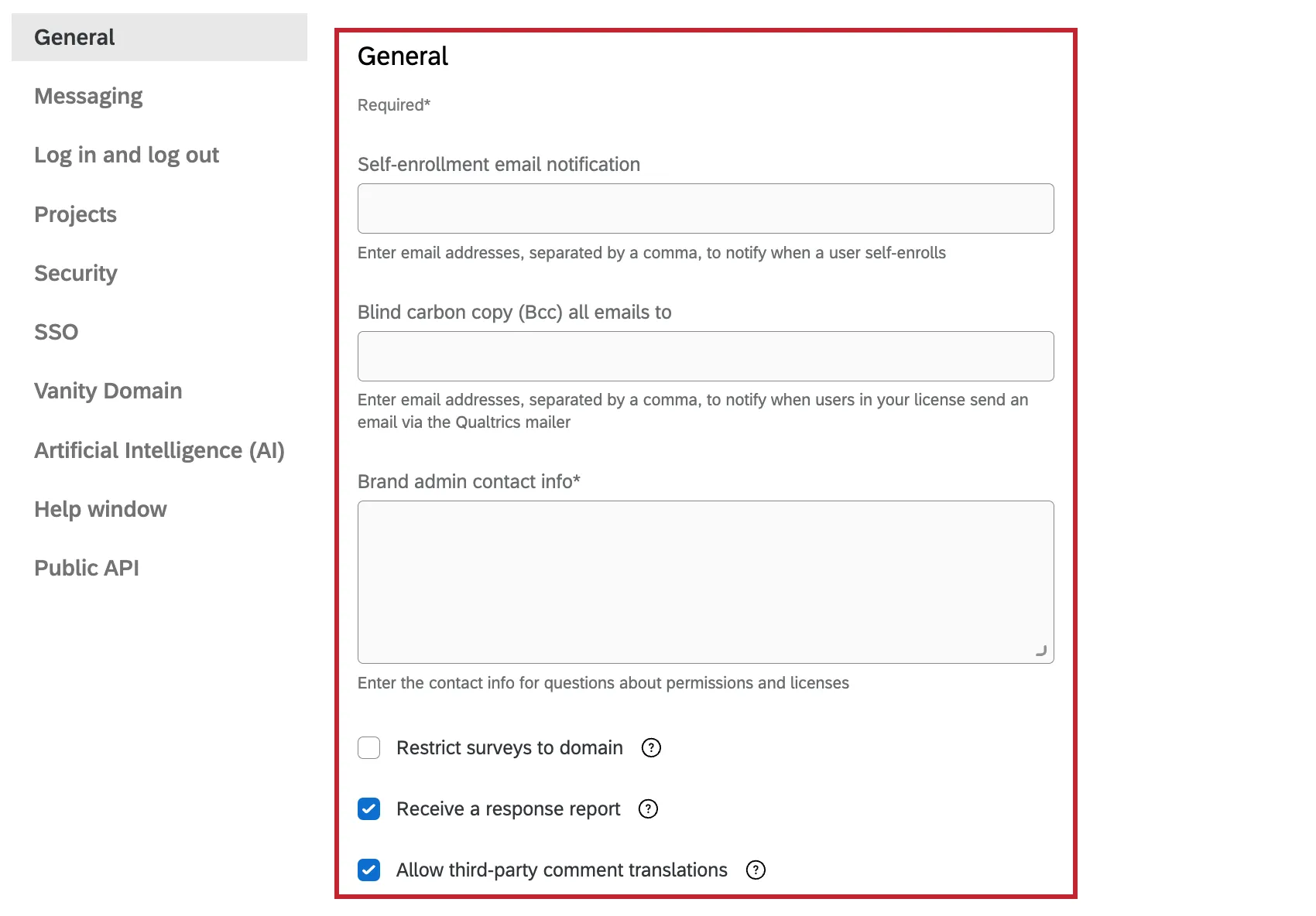the general section of organization settings