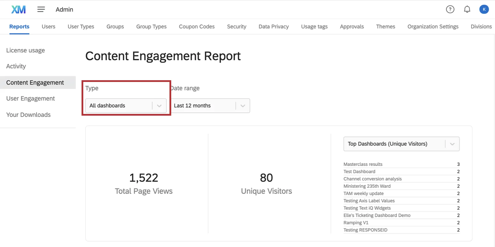 Type dropdown, upper-left of report