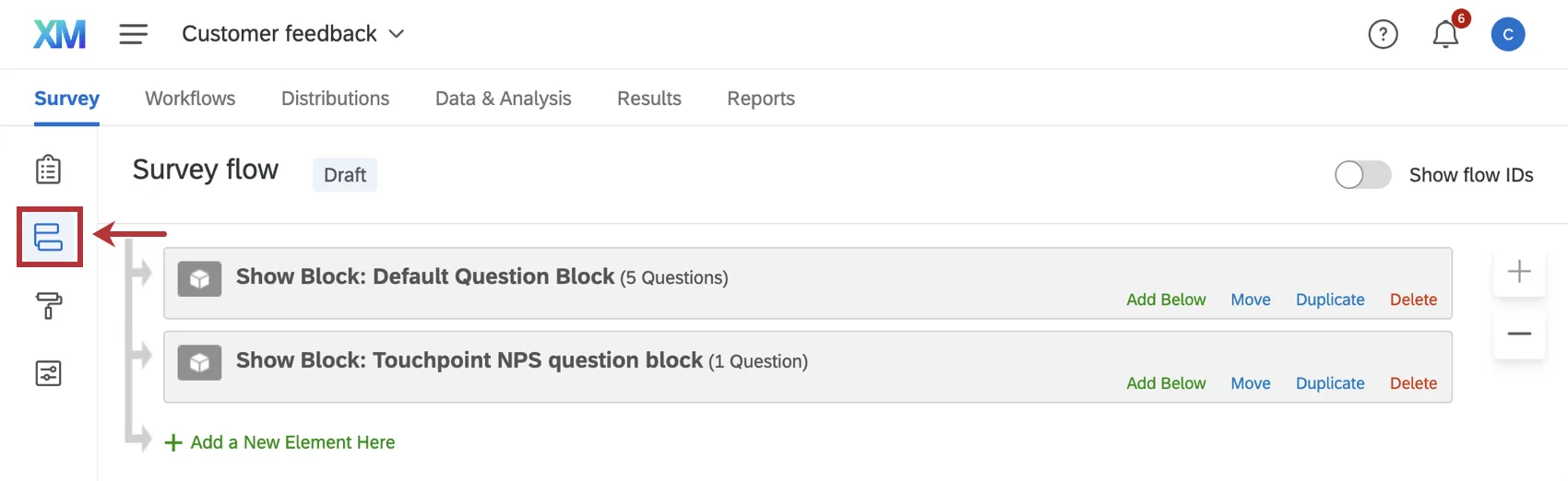navigating to the survey flow tab