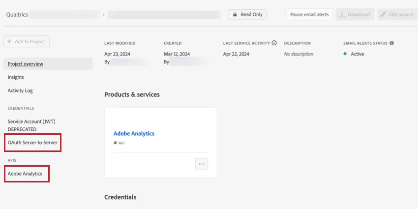 Navegar hacia un proyecto con credenciales OAuth disponibles