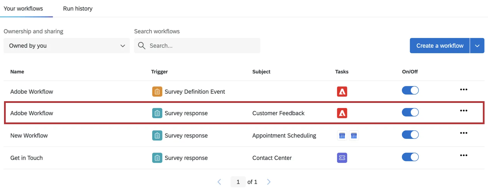 sélection de la réponse à lenquête déclenchée adobe workflow