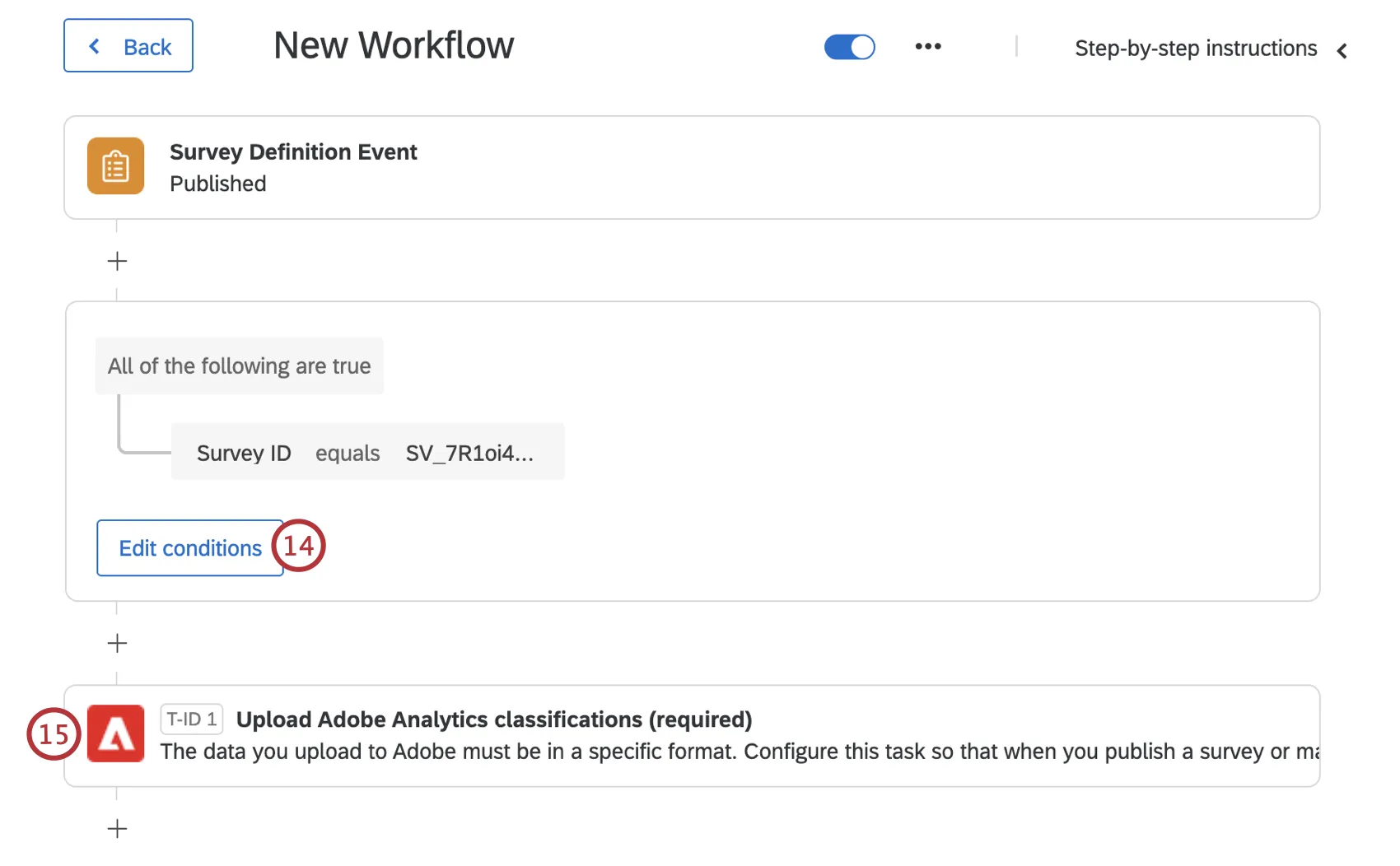 条件の追加とAdobe Analytics分類のアップロードタスク