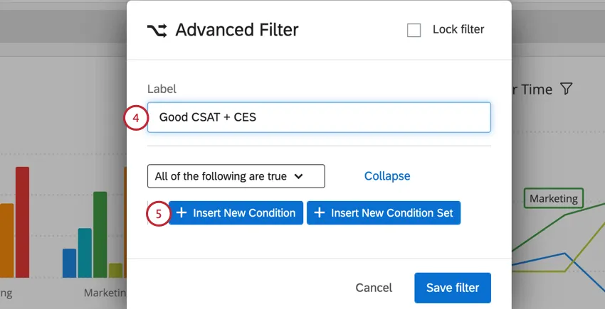 labeling the filter and adding a condition