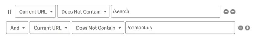 Se o URL atual não contiver pesquisa e se o URL atual não contiver contato conosco
