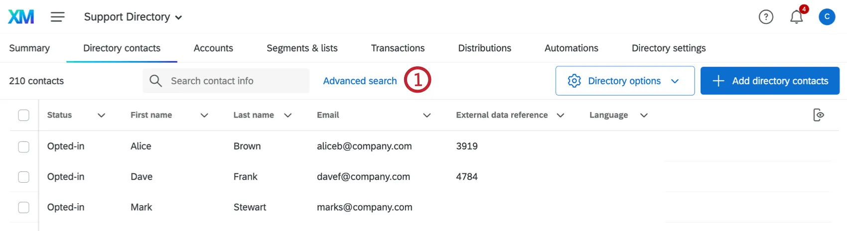 Advanced search link next to the search bar