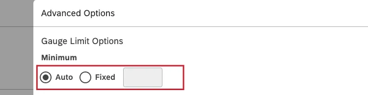 marque a caixa de seleção Auto na seção Minimum (Mínimo) para definir o limite mínimo do medidor automaticamente, com base nos dados do relatório.