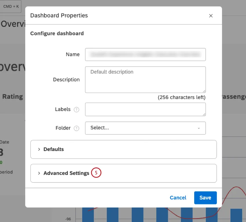 Klappen Sie den Abschnitt Erweiterte Einstellungen im Fenster Dashboard auf.
