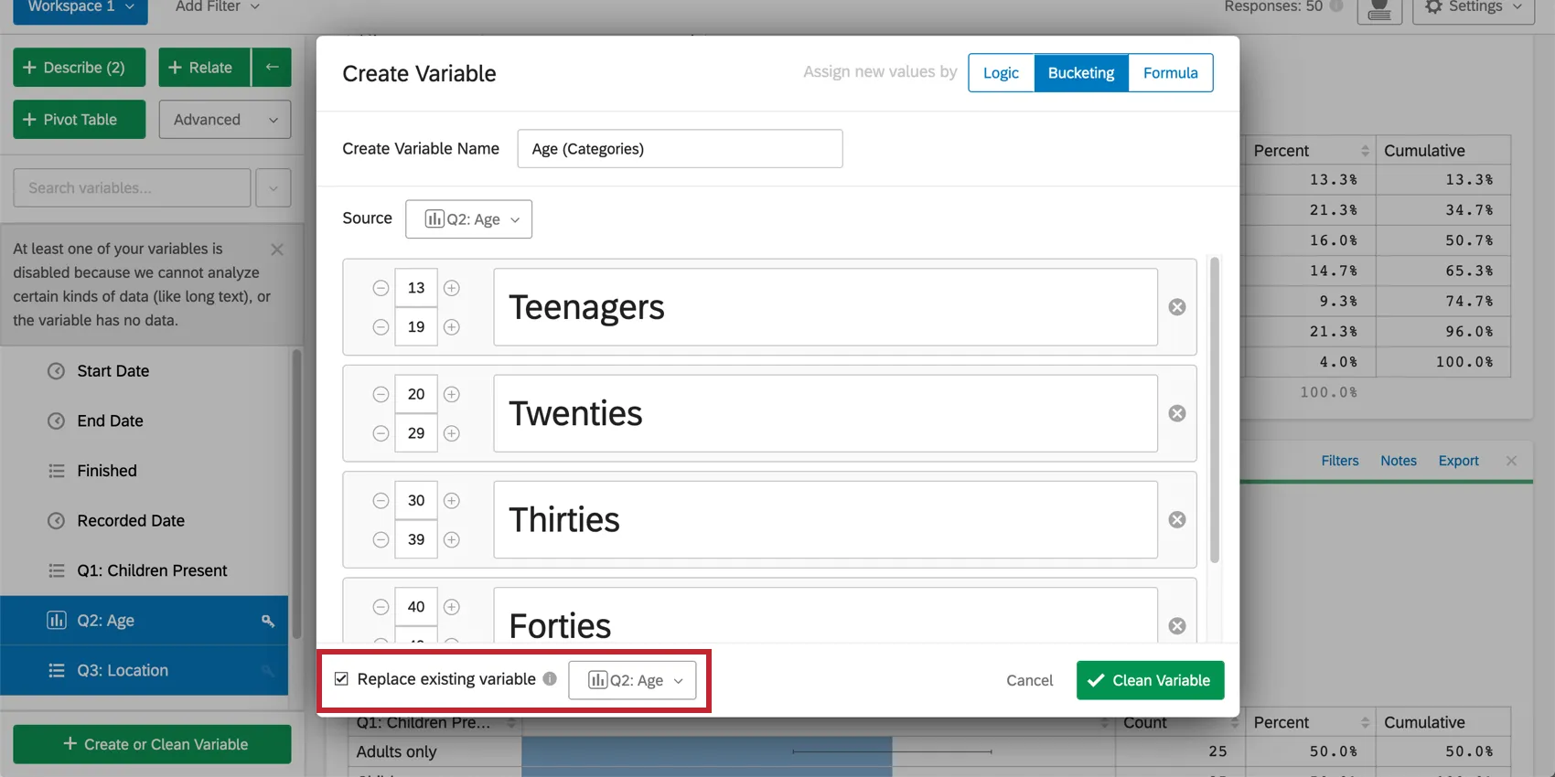 Limpar a variável idade adicionando intervalos de idade em vez disso