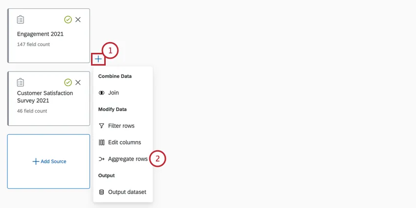 clicking the plus sign and then aggregate rows