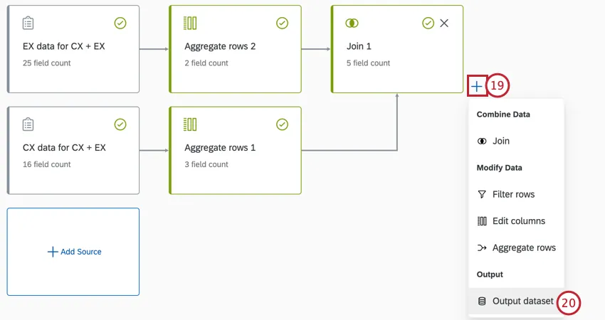 clicking the plus sign and adding an output